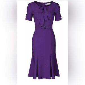 Elegant Purple Midi Dress with Waist Belt